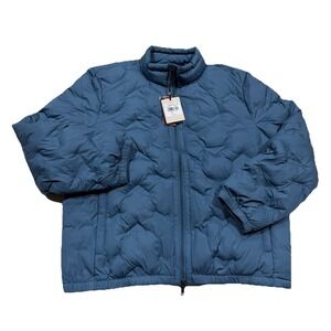 Bugatchi Chevron Quilted Puffer Jacket Mens Sz L Teal Blue Water Repellent NWT